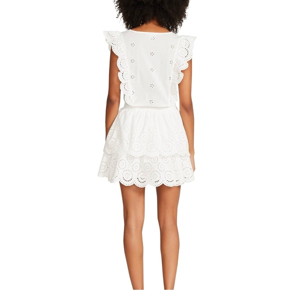 Steve Madden Jayda White Poplin Ruffle Eyelet Tiered Sleeveless Mini Dress Large - Picture 3 of 7